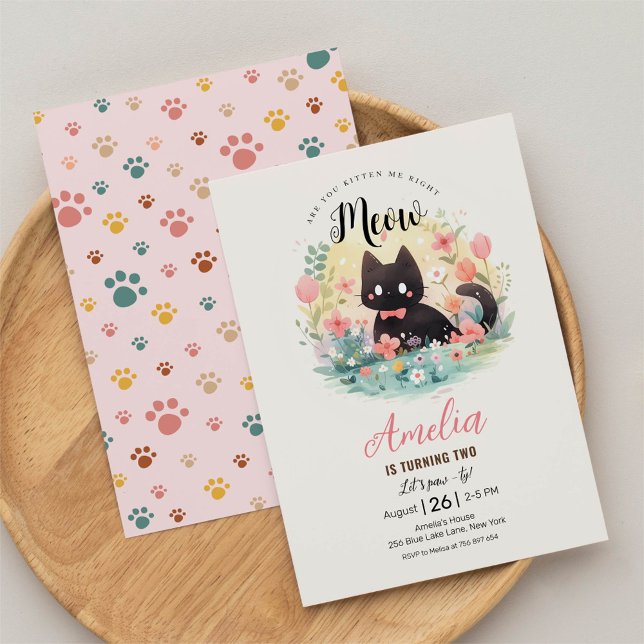 Invitación de cumpleaños a Kitten Black Kitty Cat (Subido por el creador)
