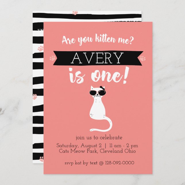 Invitación de cumpleaños a Kitten Me (Anverso / Reverso)