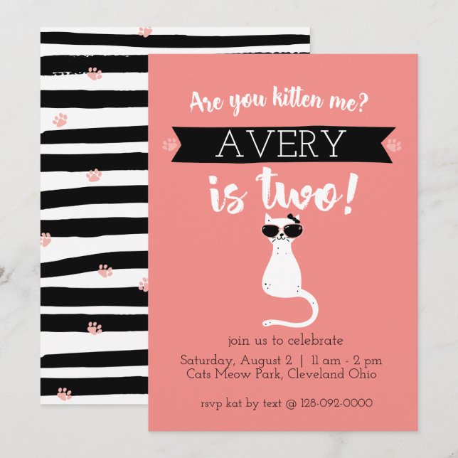 Invitación de cumpleaños a Kitten Me Segundo (Anverso / Reverso)