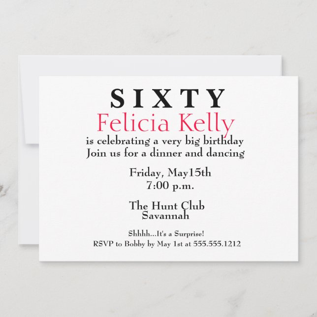 Invitación de cumpleaños a la 60 (Anverso)