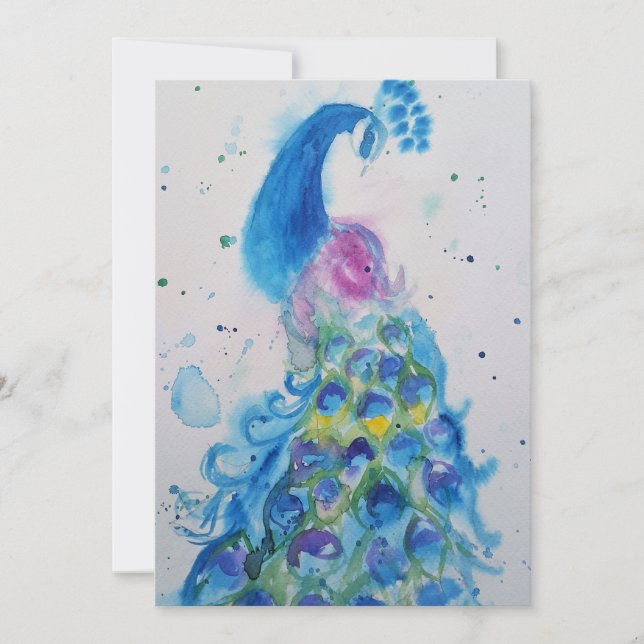 Invitación de cumpleaños a la acuarela de arte azu (Anverso)