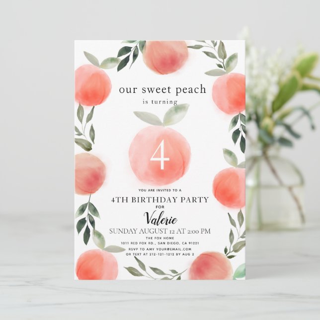 Invitación de cumpleaños a la acuarela de dulce (Anverso de pie)