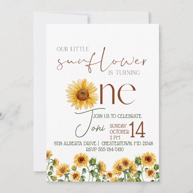 Invitación de cumpleaños a la acuarela de girasol  (Anverso)
