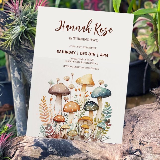 Invitación de cumpleaños a la acuarela del hongo W (Subido por el creador)