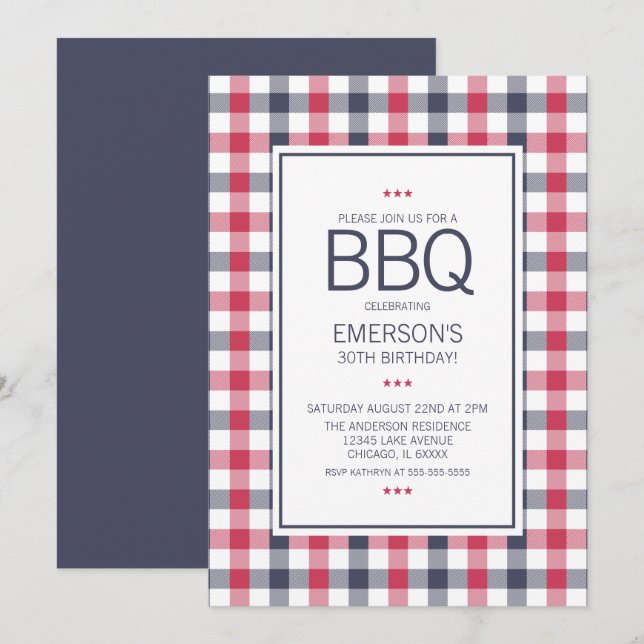 Invitación de cumpleaños a la barbacoa roja, blanc (Anverso / Reverso)