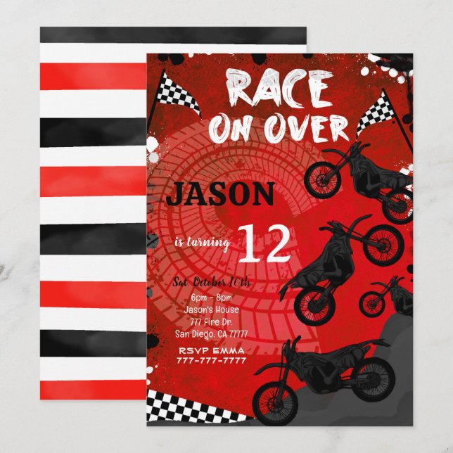 Invitación de cumpleaños a la Bicicleta Roja (Anverso / Reverso)