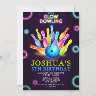 Invitación de cumpleaños a la bolera de Neon. Invi