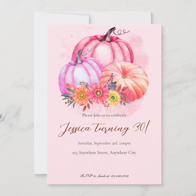 Invitación de cumpleaños a la caída de calabaza ro (Anverso)
