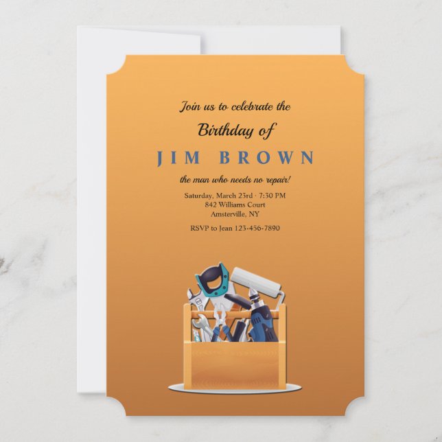 Invitación de cumpleaños a la caja de herramientas (Anverso)