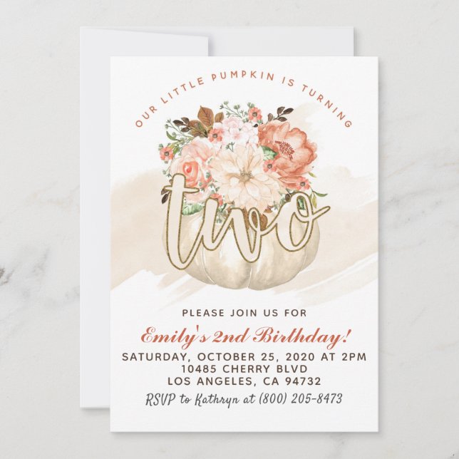 Invitación de cumpleaños a la calabaza (Anverso)