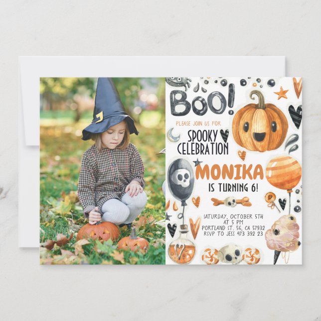 Invitación de cumpleaños a la Calabaza de Hallowee (Anverso)