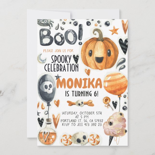 Invitación de cumpleaños a la Calabaza de Hallowee (Anverso)