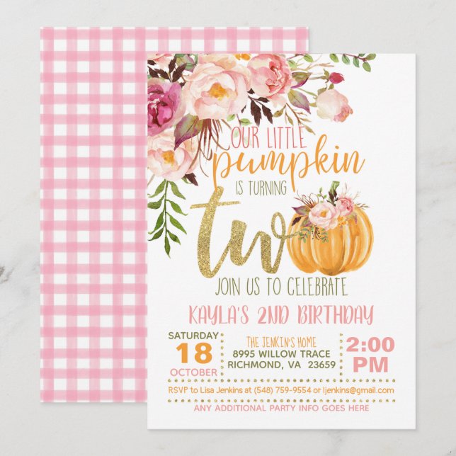 Invitación de cumpleaños a la calabaza - Funda flo (Anverso / Reverso)
