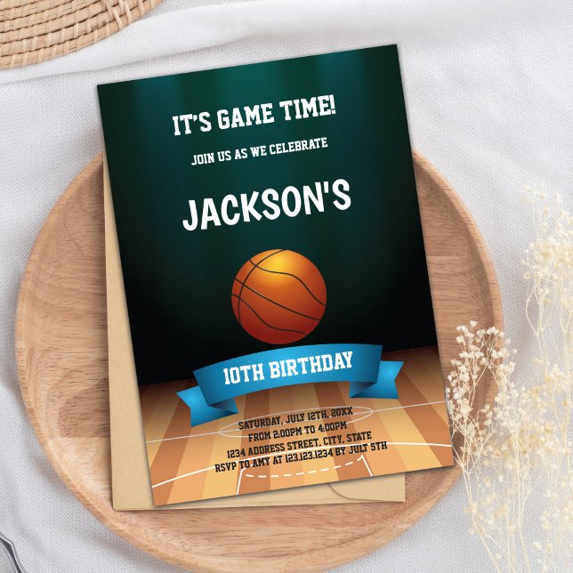 Invitación de cumpleaños a la cancha de baloncesto (Basketball Floor Birthday Invitations)