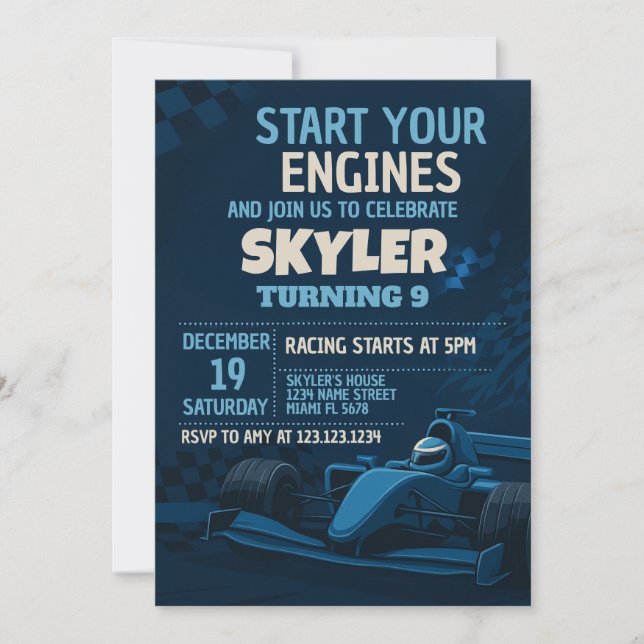 Invitación de cumpleaños a la carrera de Fast Lane (Anverso)