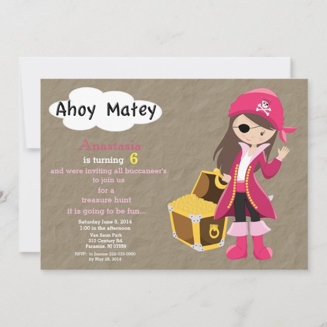 Invitación de cumpleaños a la caza del tesoro pira (Anverso)