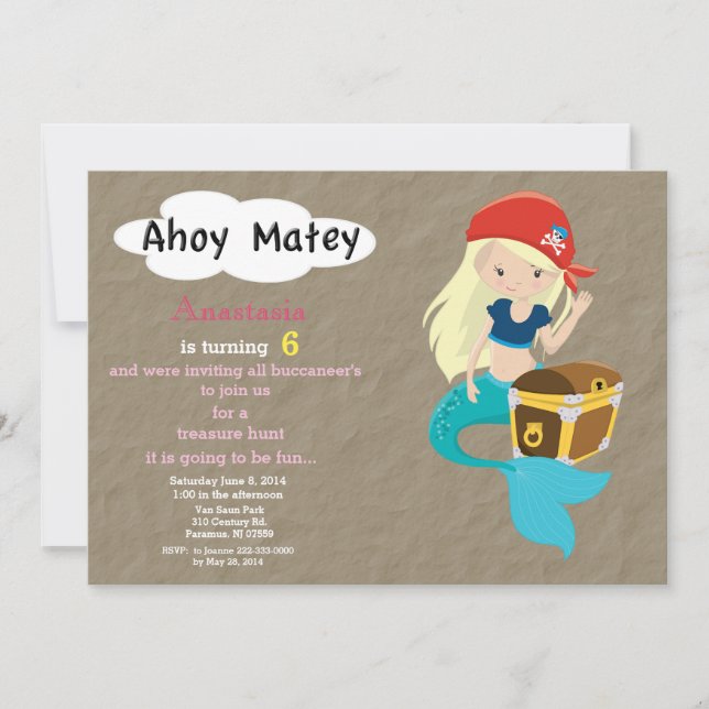 Invitación de cumpleaños a la caza del tesoro pira (Anverso)