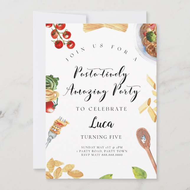 Invitación de cumpleaños a la cena italiana pasta (Anverso)