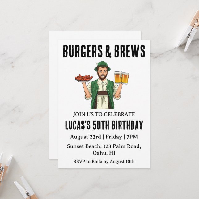 invitación de cumpleaños a la cerveza bbq (Anverso/Reverso In Situ)