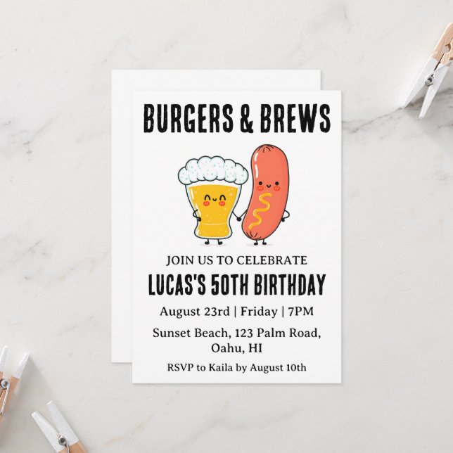 invitación de cumpleaños a la cerveza bbq (Anverso/Reverso In Situ)
