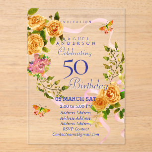 Invitación de cumpleaños a la cinta Rosa de oro