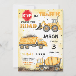 Invitación de cumpleaños a la construcción amarill