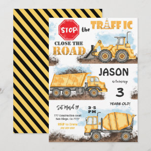 Invitación de cumpleaños a la construcción amarill