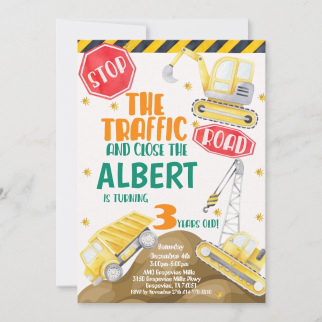 Invitación de cumpleaños a la construcción de acua (Anverso)