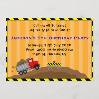 Invitación de cumpleaños a la construcción de cami