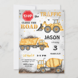 Invitación de cumpleaños a la construcción en negr