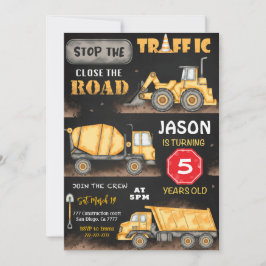 Invitación de cumpleaños a la construcción en negr