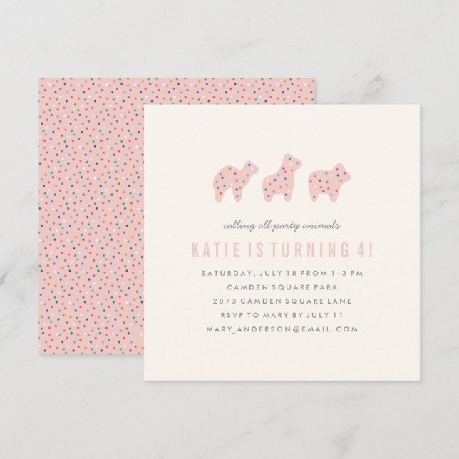 Invitación de cumpleaños a la cookie de animales - (Anverso / Reverso)