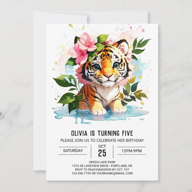 Invitación de cumpleaños a la cumbre de tigres de  (Anverso)