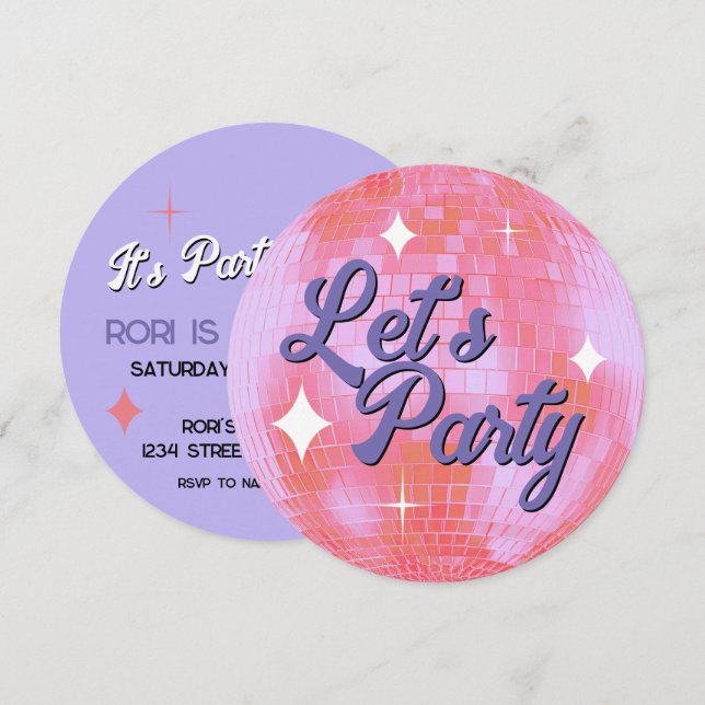Invitación de cumpleaños a la discoteca Fiesta (Anverso / Reverso)