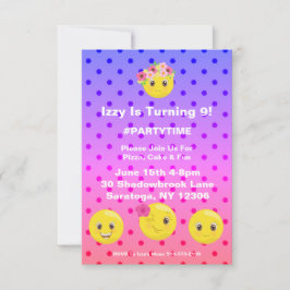 Invitación de cumpleaños a la Emoji Girly Polkadot