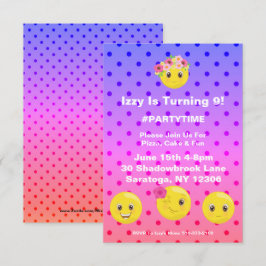 Invitación de cumpleaños a la Emoji Girly Polkadot