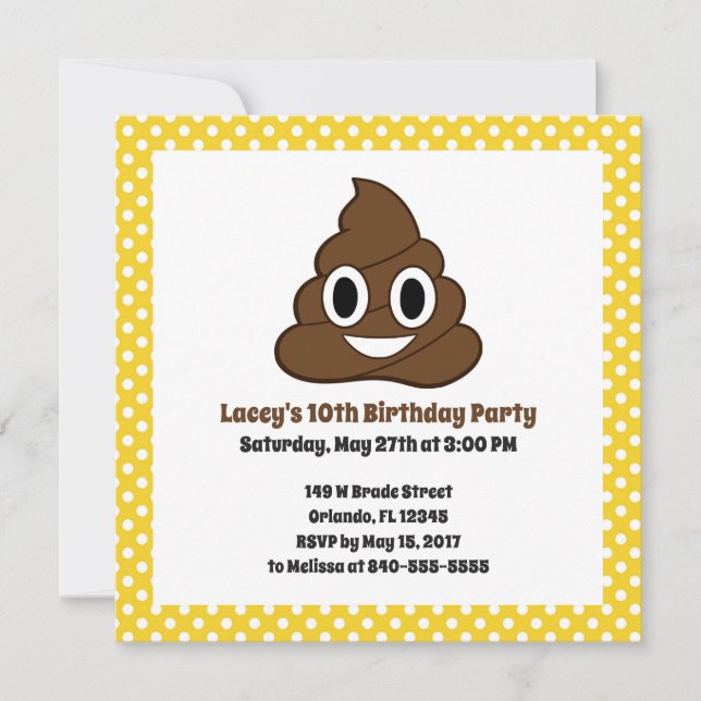 Invitación de cumpleaños a la Emoji Poop (Anverso)