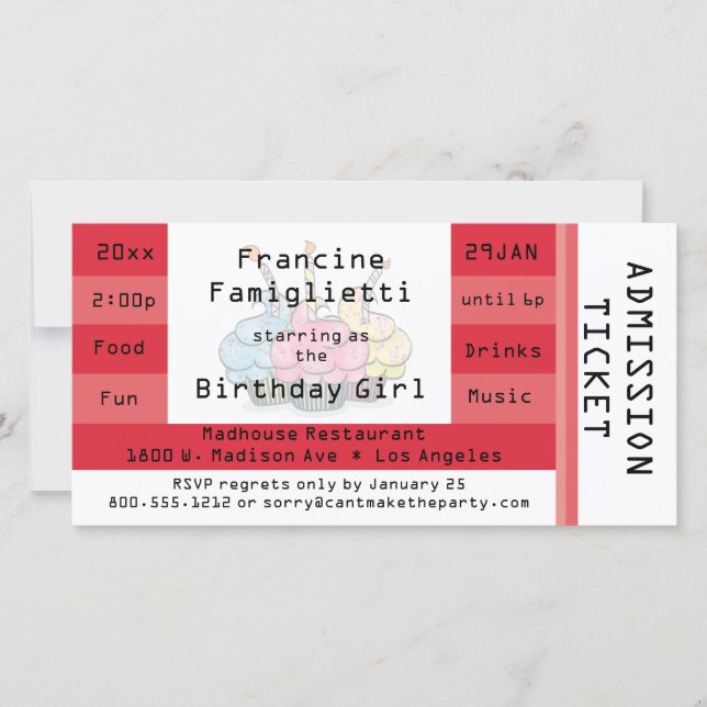 Invitación de cumpleaños a la entrada roja de la m (Anverso)