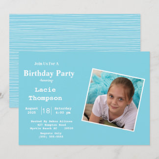Invitación de cumpleaños a la foto azul