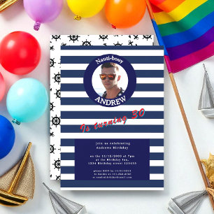 Invitación de cumpleaños a la foto con franja azul