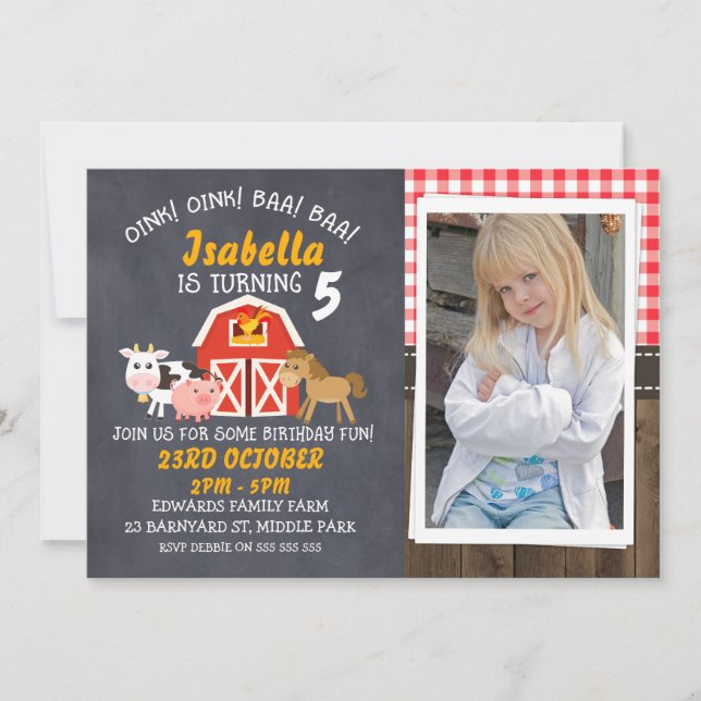 Invitación de cumpleaños a la foto de Barnyard Cha (Anverso)
