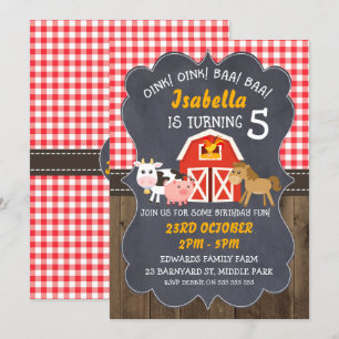 Invitación de cumpleaños a la foto de Barnyard Cha