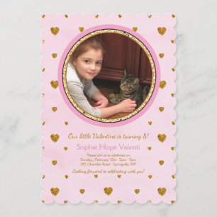 Invitación de cumpleaños a la foto de Gold Hearts