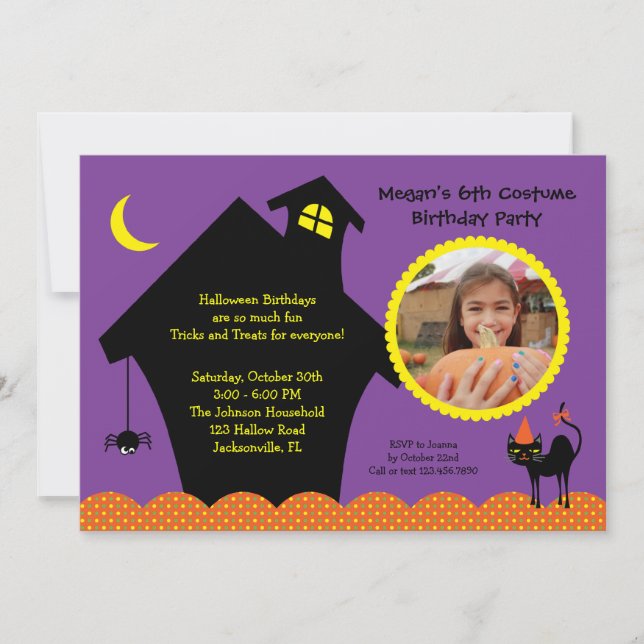 Invitación de cumpleaños a la foto de Halloween (Anverso)
