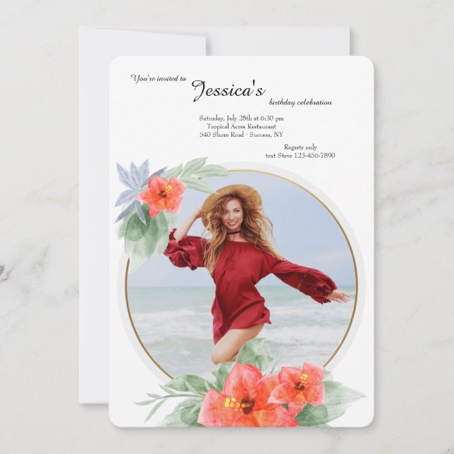 Invitación de cumpleaños a la foto de Hibiscus (Anverso)