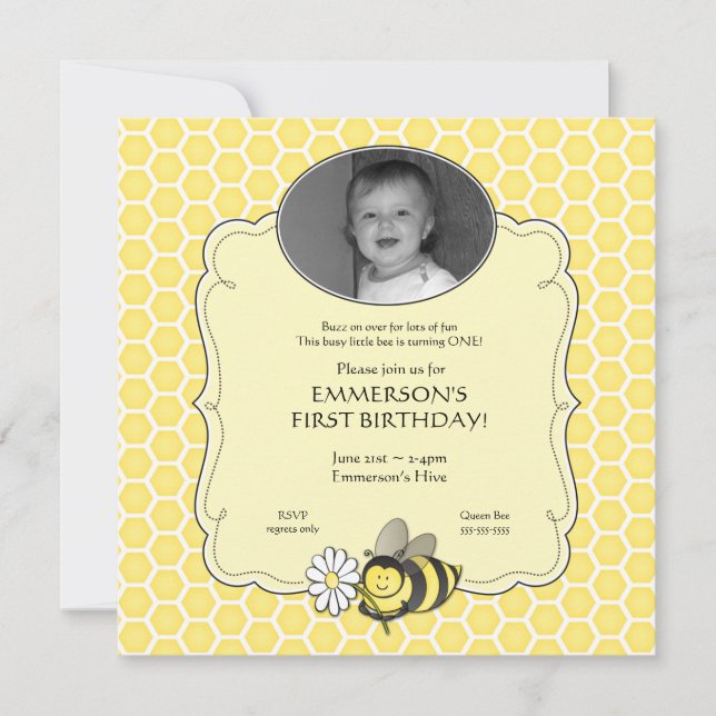 Invitación de cumpleaños a la foto de Honey Bee (Anverso)