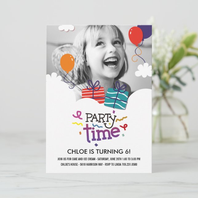 Invitación de cumpleaños a la foto de hora del fie (Anverso de pie)