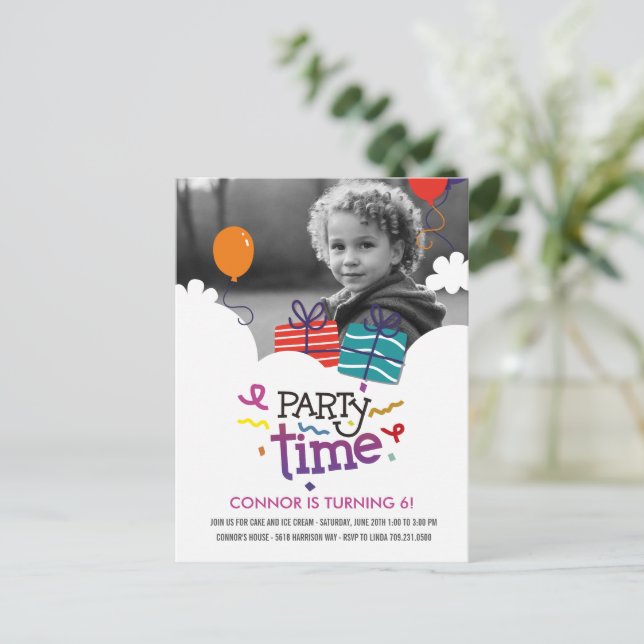 Invitación de cumpleaños a la foto de hora del fie (Anverso de pie)