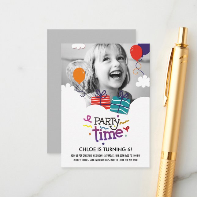Invitación de cumpleaños a la foto de hora del fie (Anverso/Reverso In Situ)