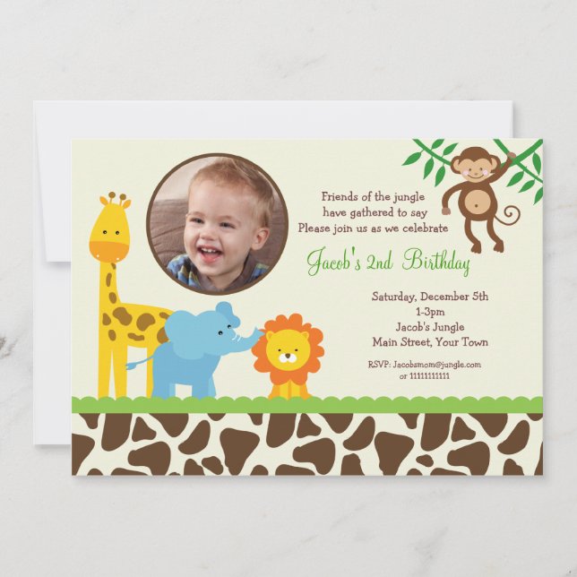 Invitación de cumpleaños a la foto de Jungle Safar (Anverso)